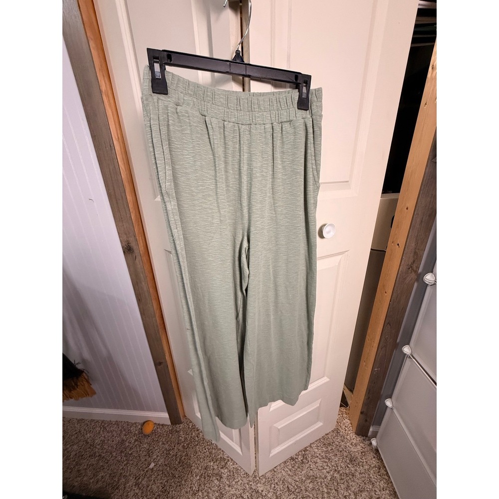 Double Zero Womens Sage Green Knit Wide Leg Elastic Waist Lounge Pants Medium